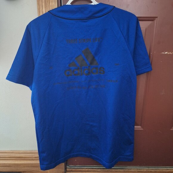 Adidas Sport Three Stripe Mesh Jersey Blue Baseball Style Snap Button Mens S - Picture 3 of 3